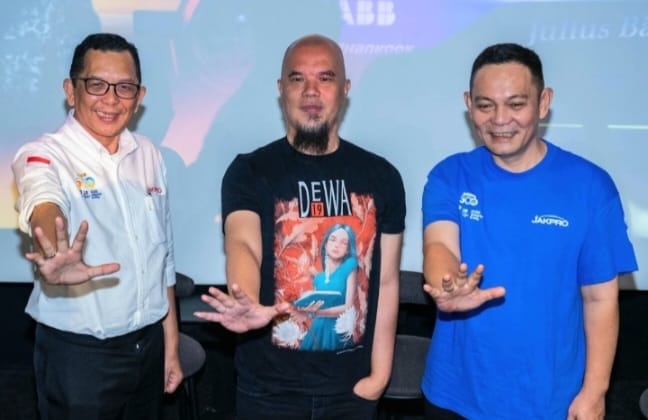 Jumpa pers Dewa 19 Featuring All Stars akan tampil di Jakarta E-Prix 2025 di Jakarta, Selasa (10/6/2025). 
