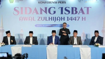 Konferensi pers Sidang Isbat penetapan awal Zulhijjah 1447 Hijriah yang digelar di Kantor Kemenag Jl. MH. Thamrin Jakarta Pusat, Minggu (17/5/2026). (Foto - Kemenag)