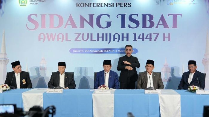 Konferensi pers Sidang Isbat penetapan awal Zulhijjah 1447 Hijriah yang digelar di Kantor Kemenag Jl. MH. Thamrin Jakarta Pusat, Minggu (17/5/2026). (Foto - Kemenag)
