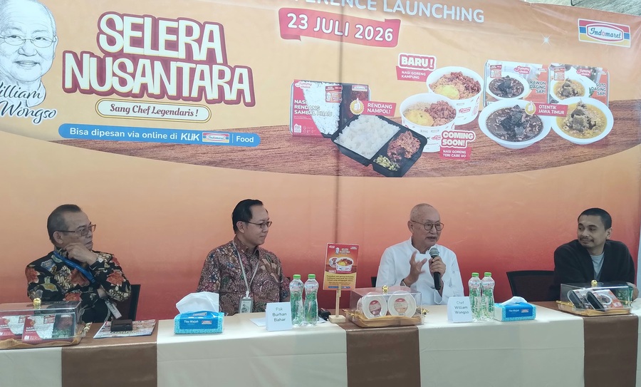 Jumpa pers peluncuran product series Selera Nusantara kolaborasi Yummy Choice dan Chef William Wongso di Menara Indomaret, PIK, Jakarta Utara, Kamis (23/7/2026). (Foto - Ian)