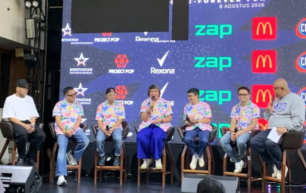 Project Pop saat menggelar jumpa pers konser 30 tahun berkarya di bilangan Senayan, Jakarta, Jumat (10/7/2026). (Foto - AWK)